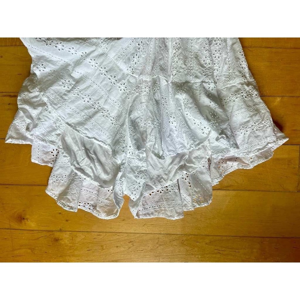 Mable White Eyelet Ruffle Lace Up Back Romper Medium Cottagecore Summer Bridal - Picture 6 of 7